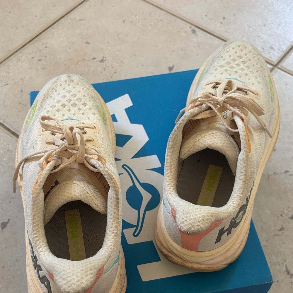 Hoka Sneakers in Cream with Orange and Green Accents - Picture 4 of 7